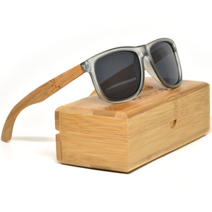 Square Bamboo Wood Sunglasses with Black Polarized Lenses