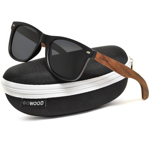 Walnut Wood Sunglasses Inside a Zipper Case