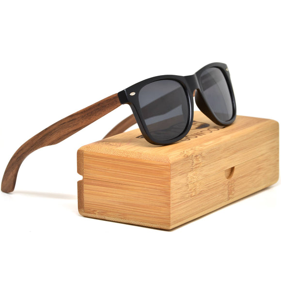 Walnut Wood Sunglasses with Black Polarized Lenses